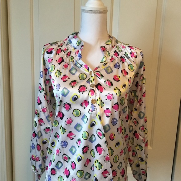 NWT jeweled pattern satin shirt size XS - Picture 2 of 5